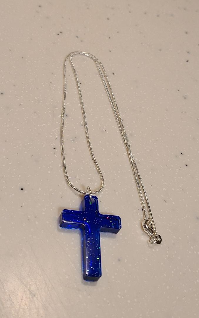 Blue Crystal Cross Necklace