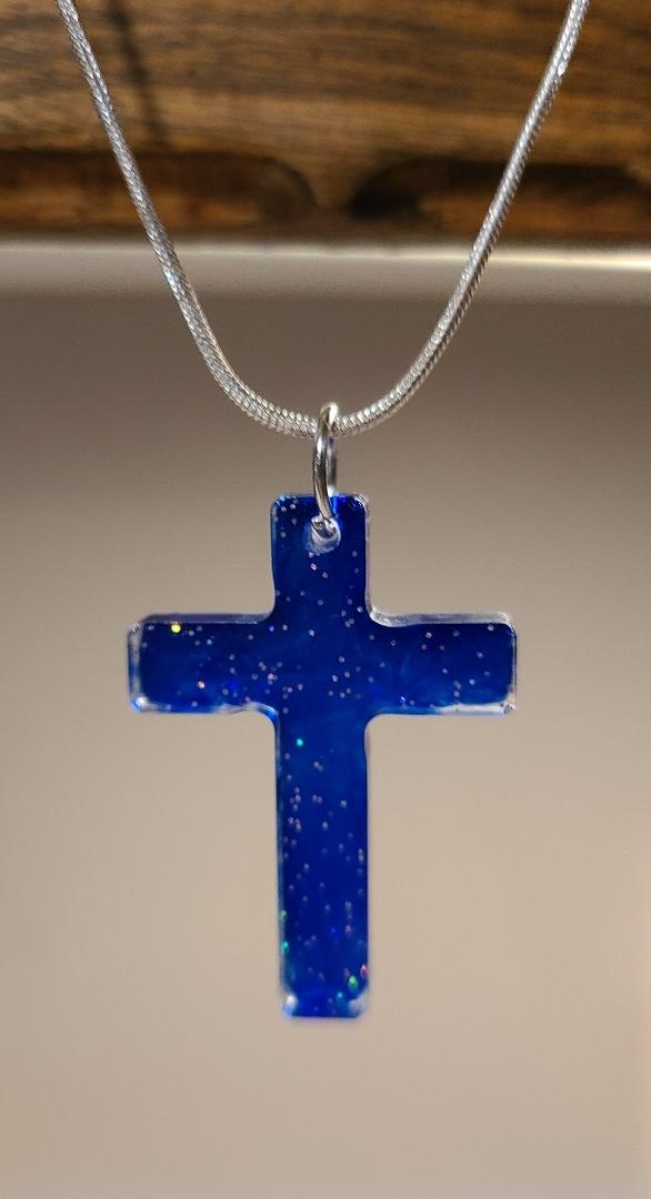 Blue Crystal Cross Necklace - Image 2