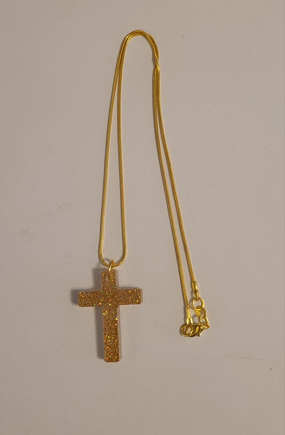 Crystal Cross Necklace-Gold