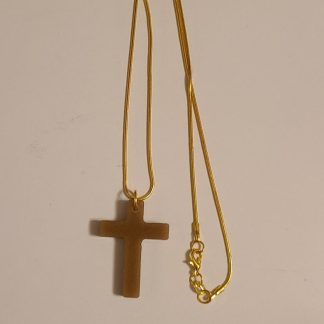 Golden Brown Crystal Cross Necklace-Gold