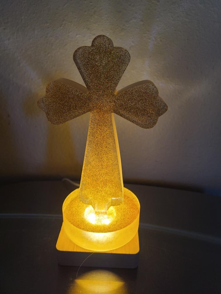 Golden Cross With Lighted Base