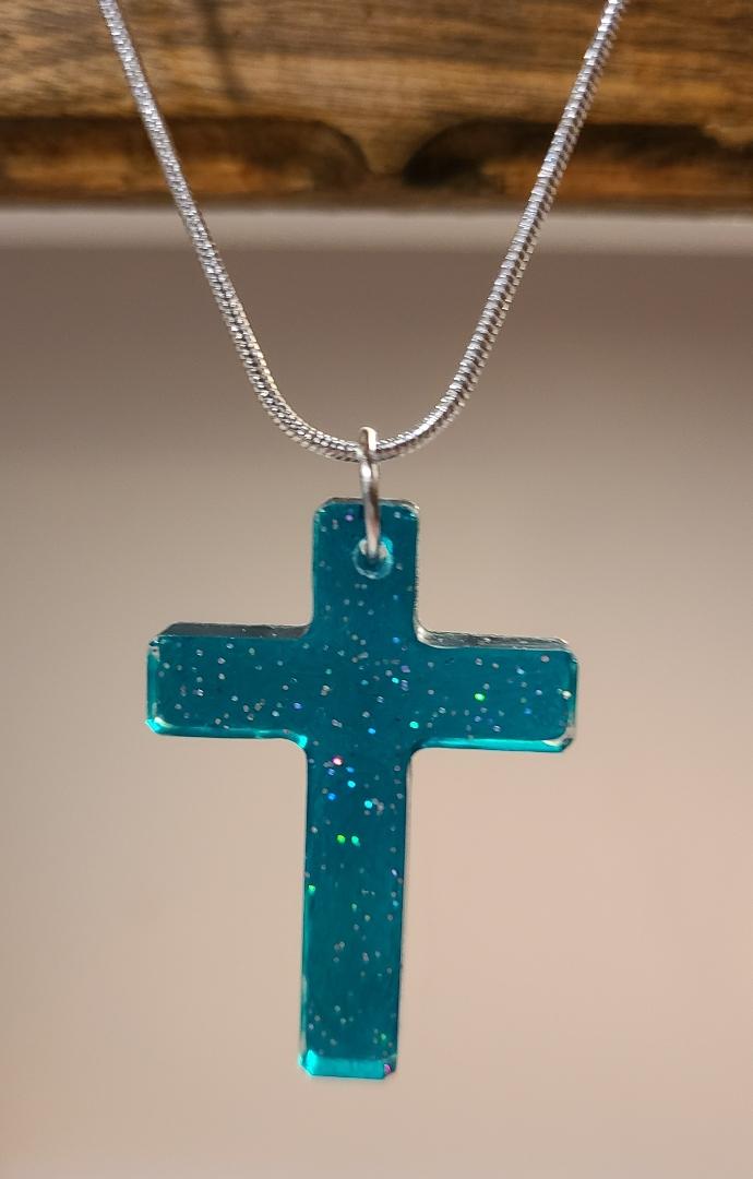 Green Crystal Cross Necklace - Image 2