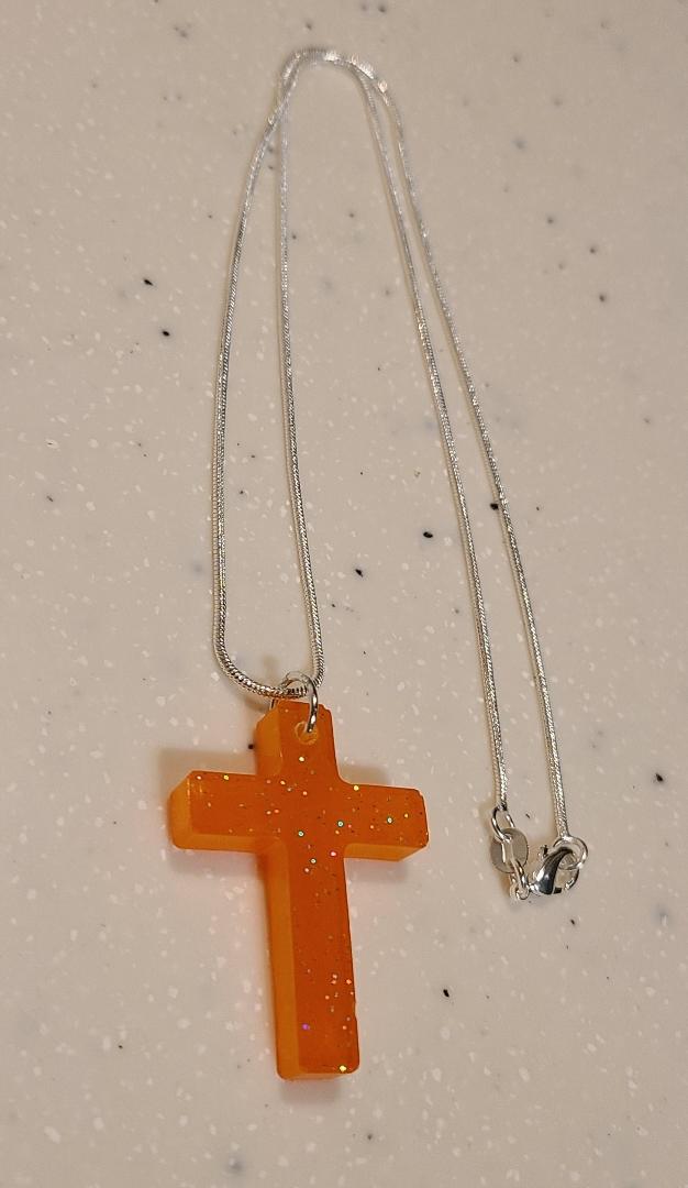 Orange Crystal Cross Necklace