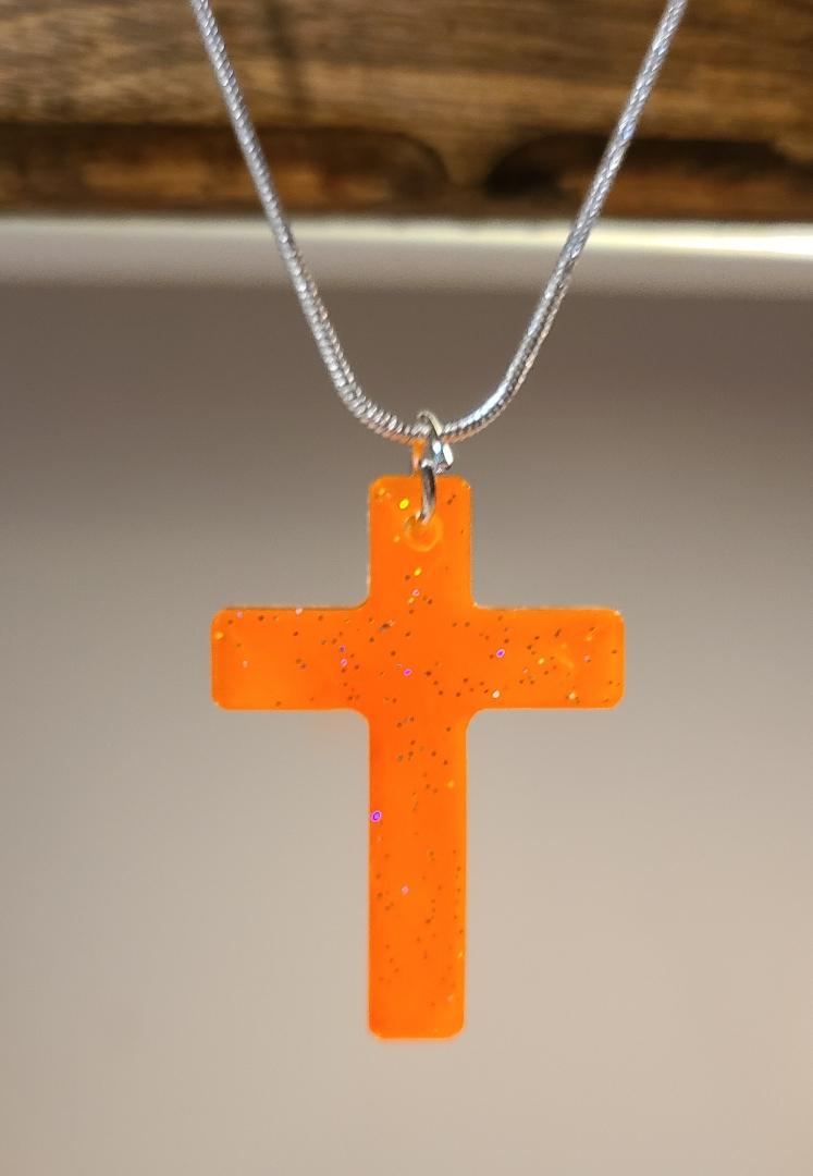 Orange Crystal Cross Necklace - Image 2