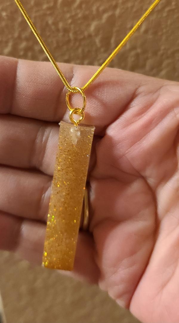 Rectangle Shaped Cylinder Crystal Necklace-Gold - Image 3