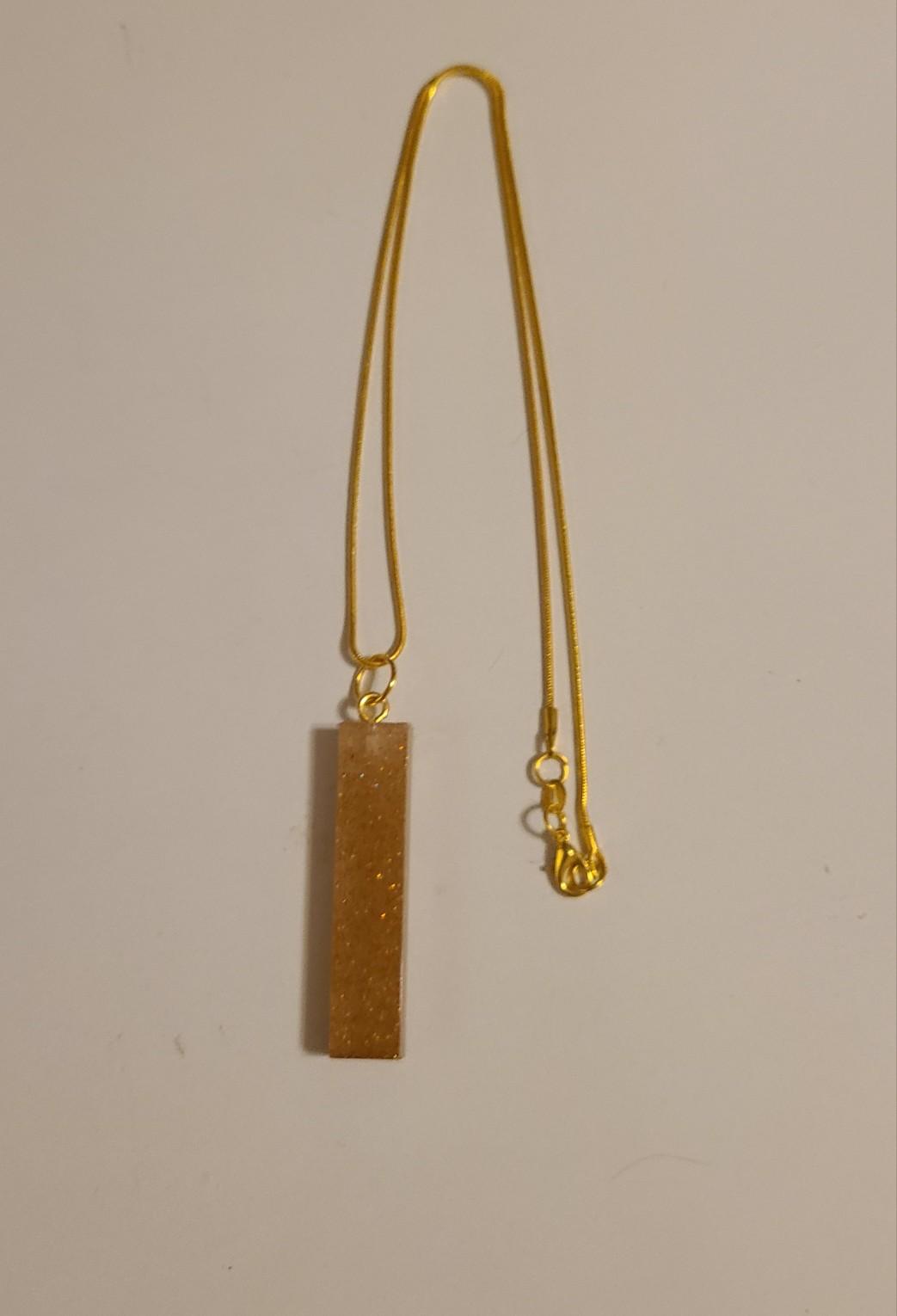 Rectangle Shaped Cylinder Crystal Necklace-Gold