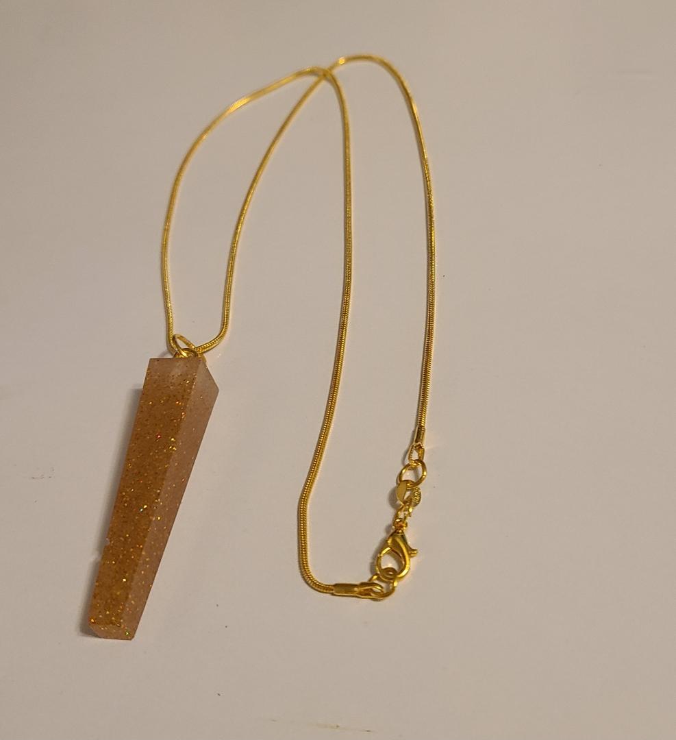 Square Cylinder Crystal Necklace-Gold
