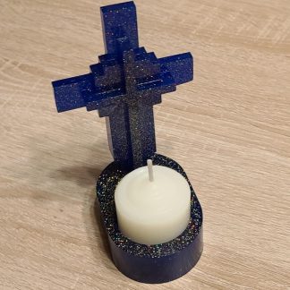 Dark Blue Cross Candle Holder with Candle