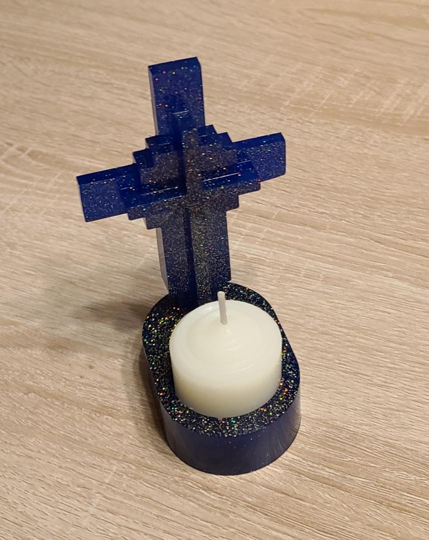 Dark Blue Cross Candle Holder with Candle