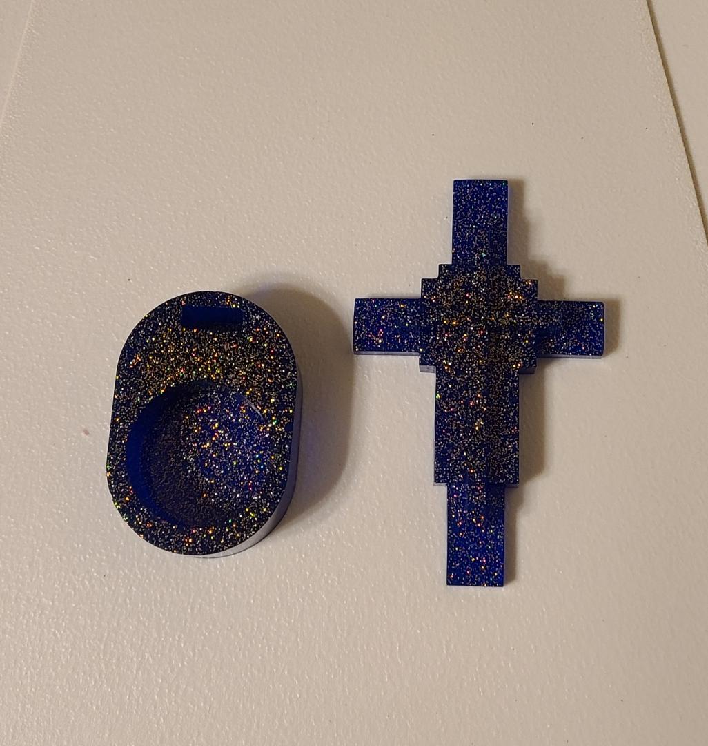 Dark Blue Cross Candle Holder with Candle - Image 4
