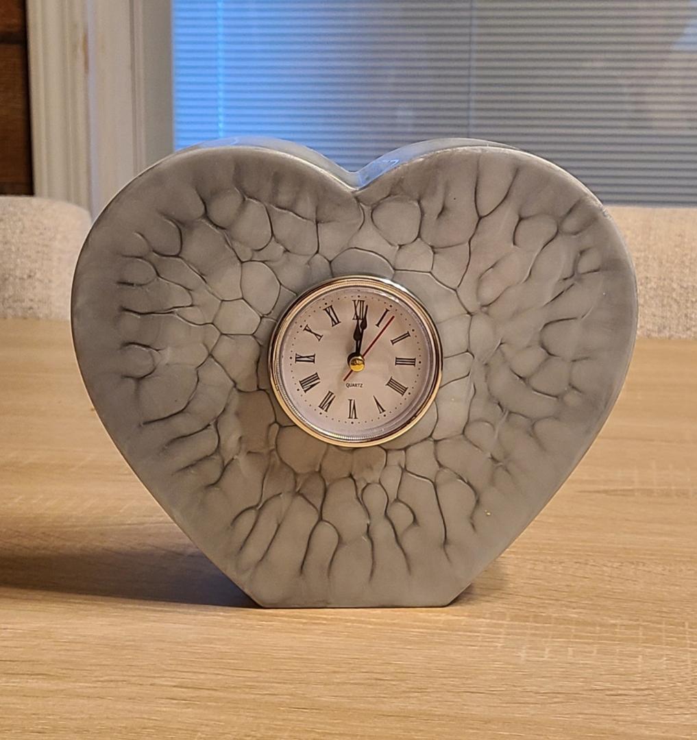 Silver Marble Heart Clock
