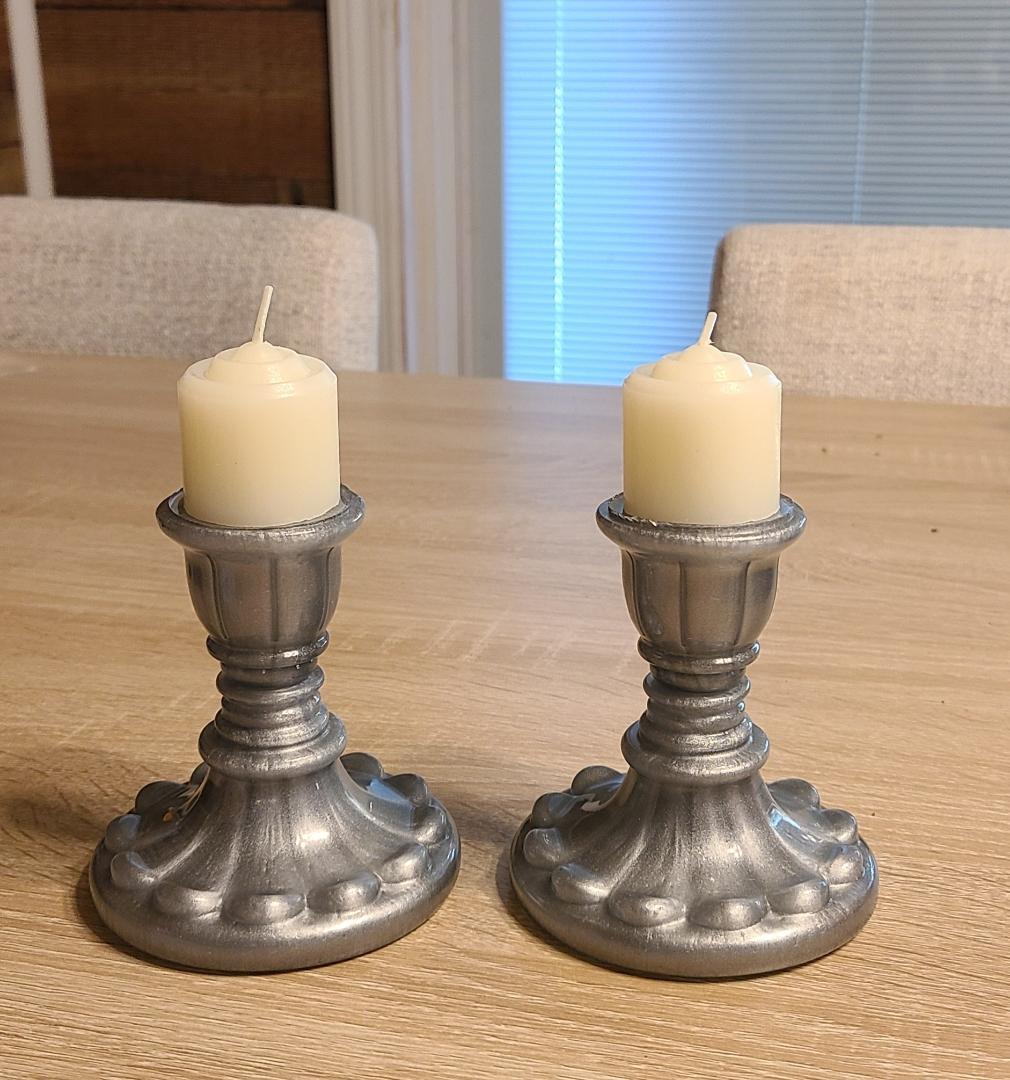 Two Small Silver Candle Holders