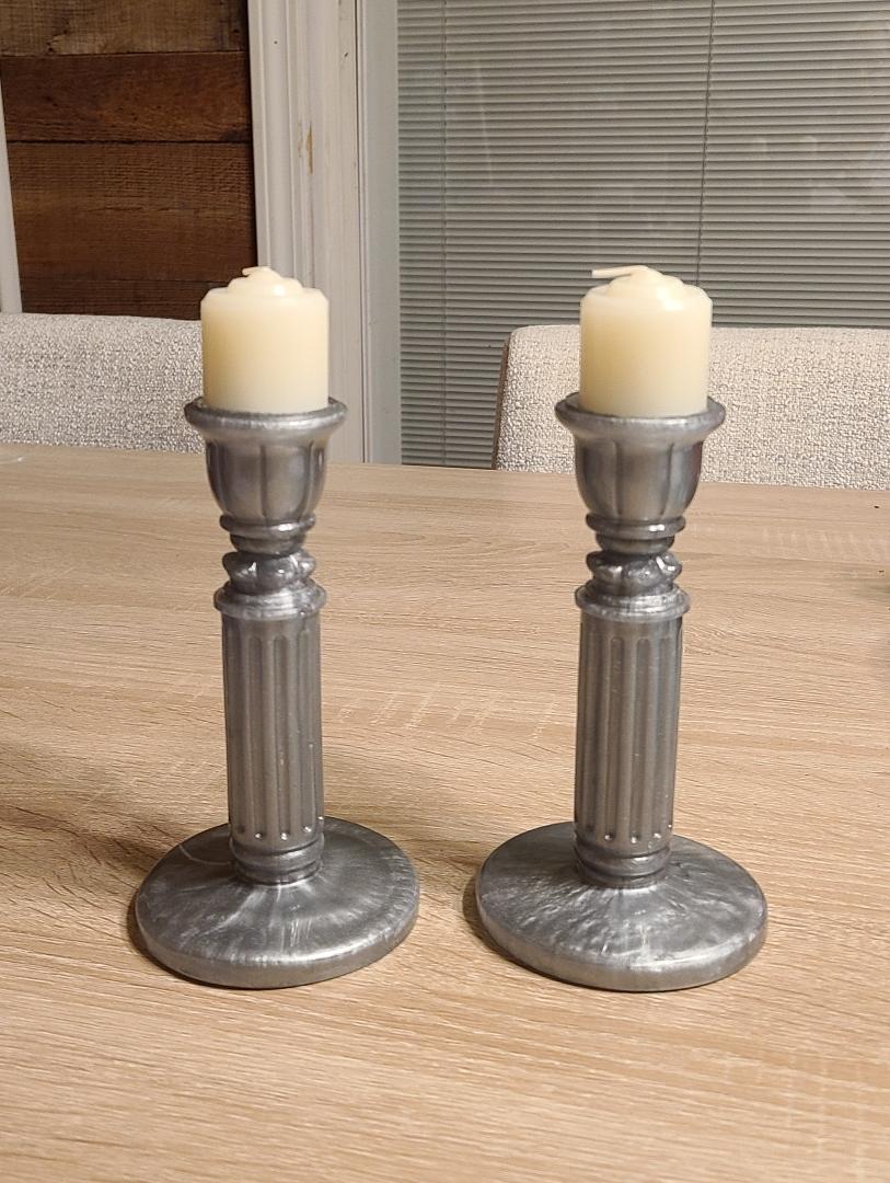 Two Silver Tall Candle Holders - Image 2