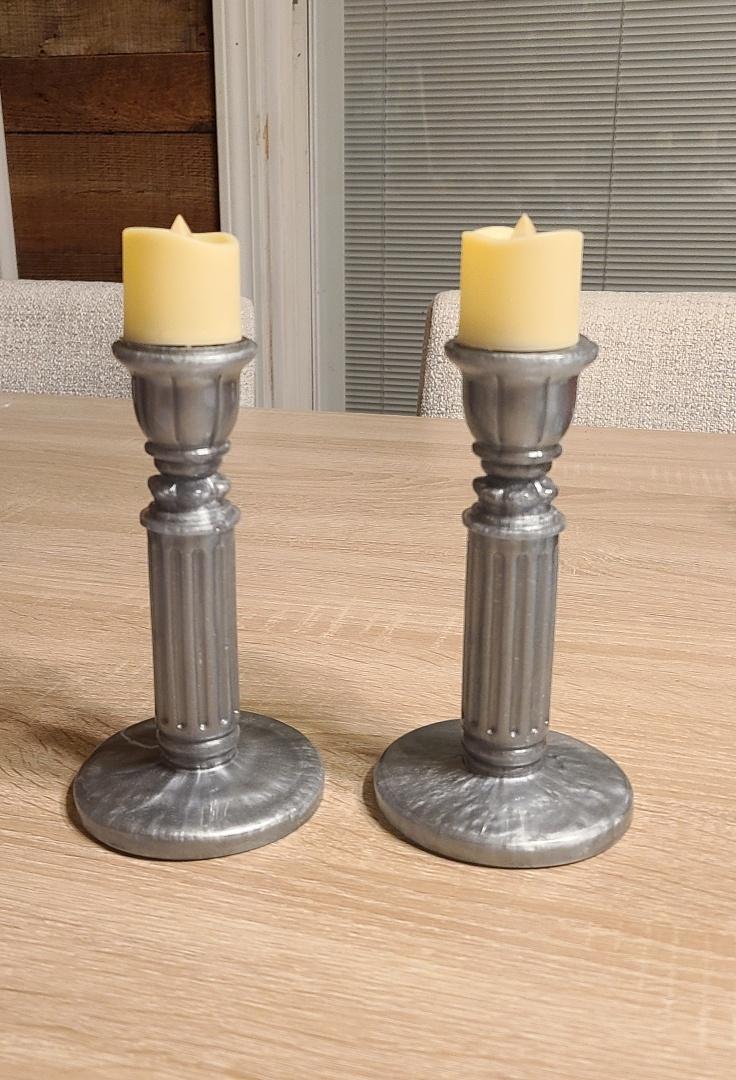 Two Silver Tall Candle Holders - Image 3