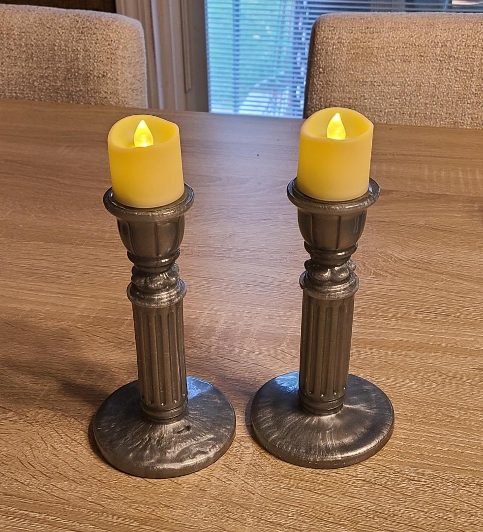 Two Silver Tall Candle Holders